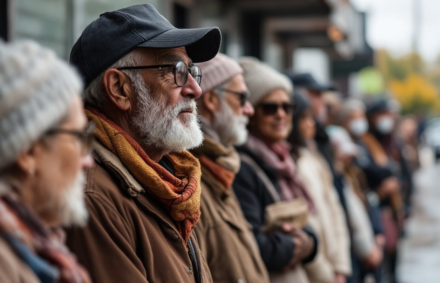 People waiting at a food distribution point