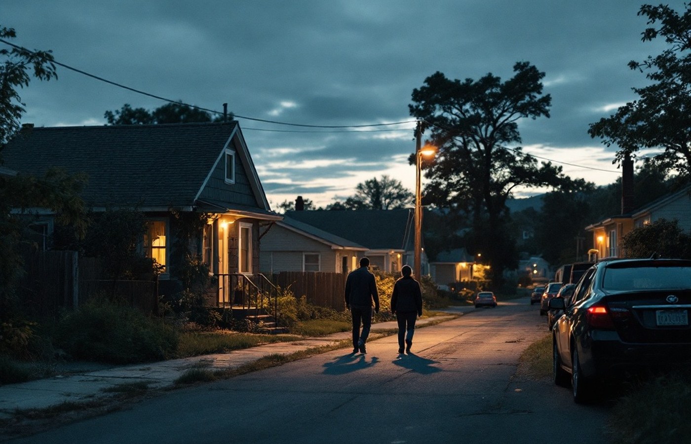 An ordinary American neighbourhood at dusk